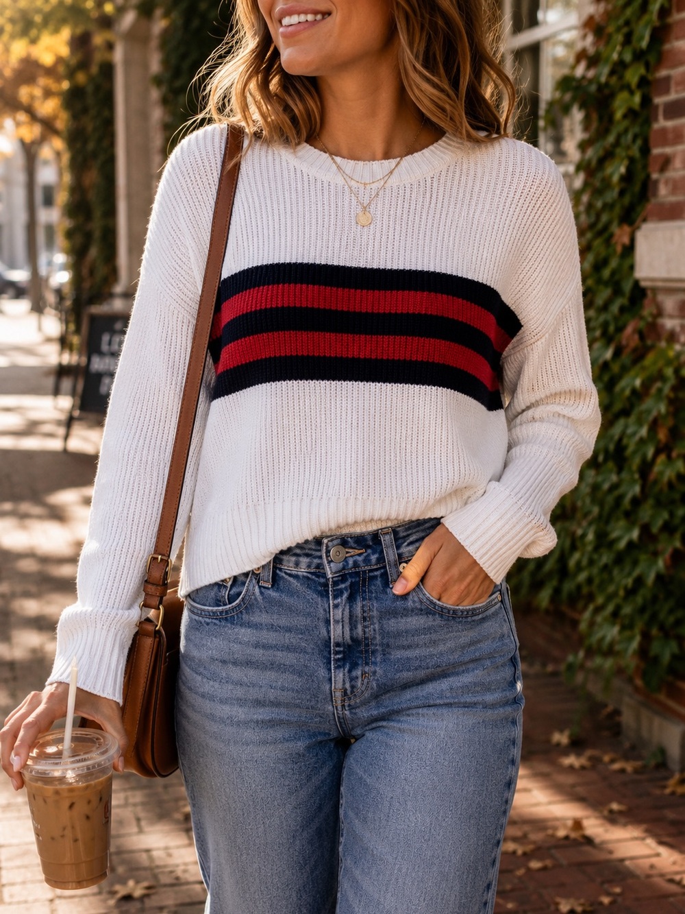 Hollister White Varsity Stripe Knit Sweater Women's Medium Cropped Preppy Y2K